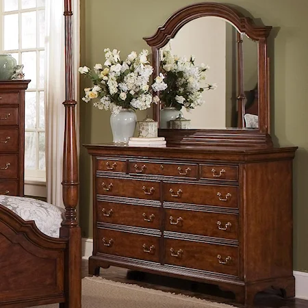 9 Drawer Dresser with Shaped Landscape Mirror